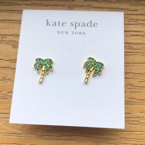 Kate Spade Gold Plated Away We Go Palm Tree Stud Earrings Green Crystal NWT